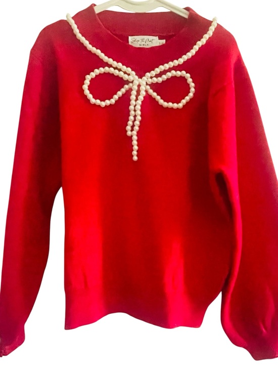 Shop The Mint Other - Shop The Mint Girls Red Pearl Bow Sweater Size 7/8 Holiday Christmas
